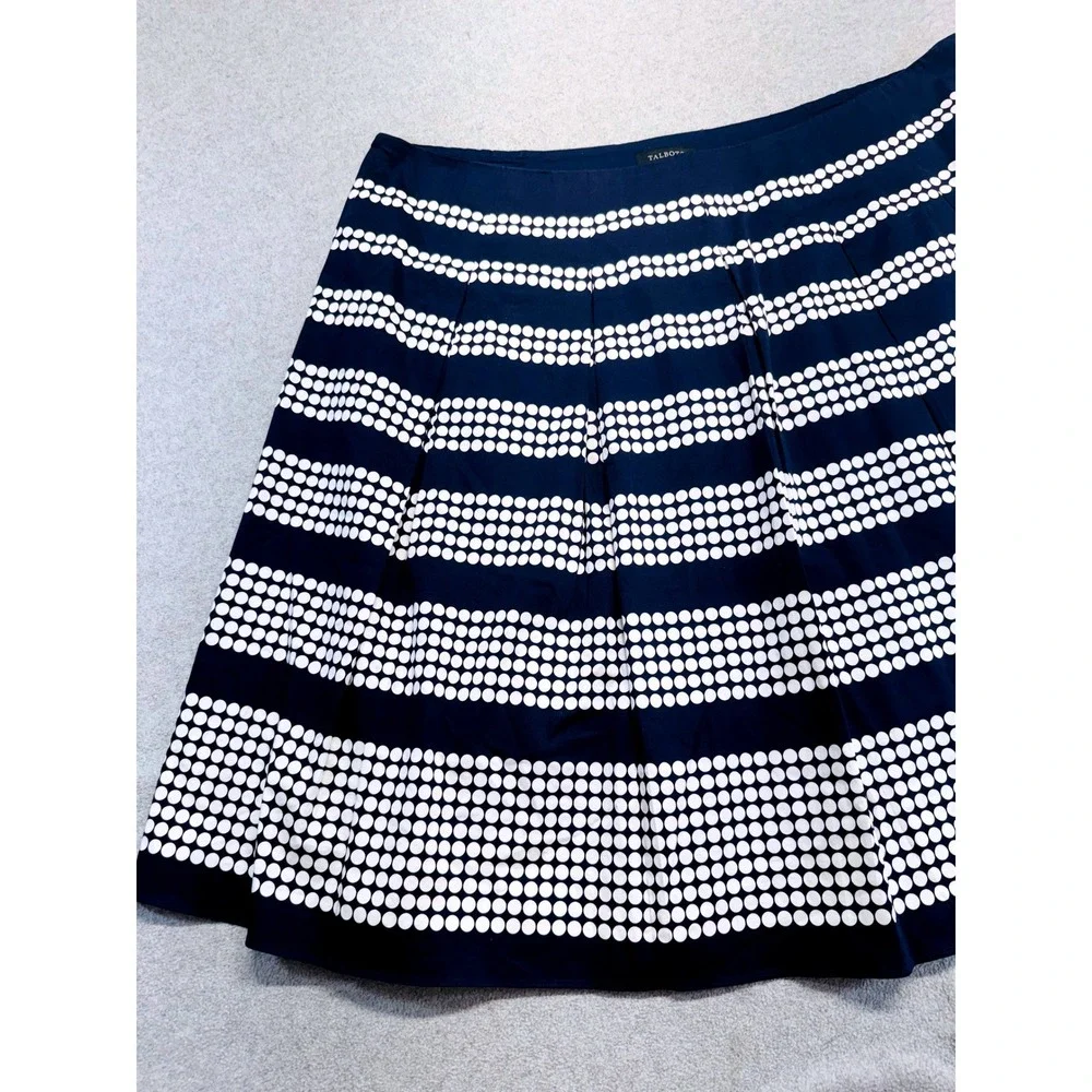 Talbots Women 22W Navy White Polka Dot Stripe A-Line Midi Skirt Plus Size Flowy